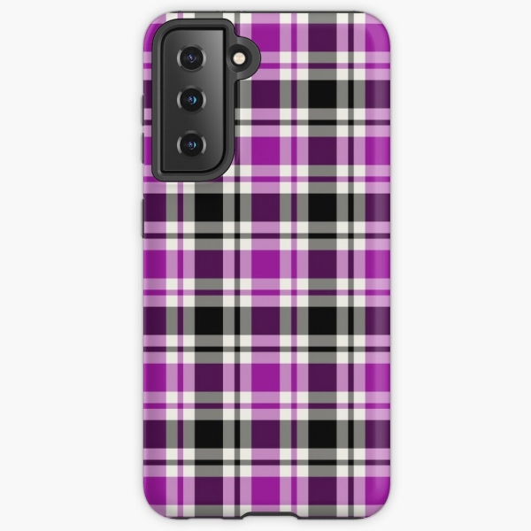 Bright purple, black, and white plaid Samsung Galaxy case