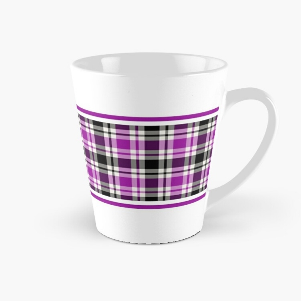 Bright purple, black, and white plaid tall mug