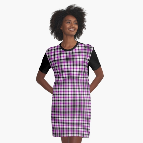 Bright purple, black, and white plaid tee shirt dress