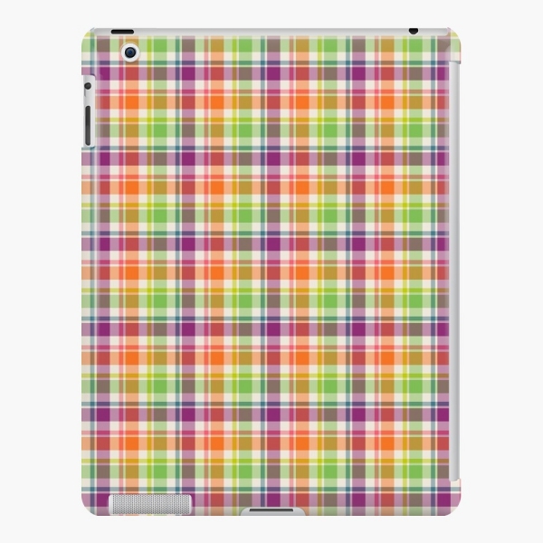 Bright purple, orange, and lime green plaid iPad case