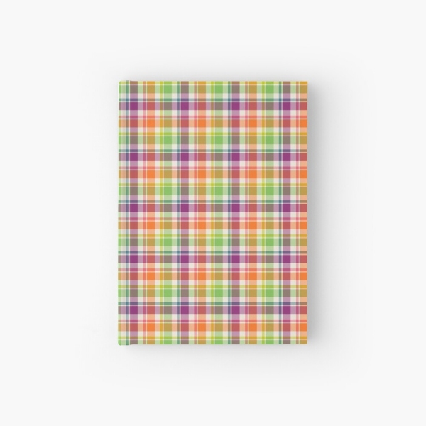 Bright purple, orange, and lime green plaid hardcover journal