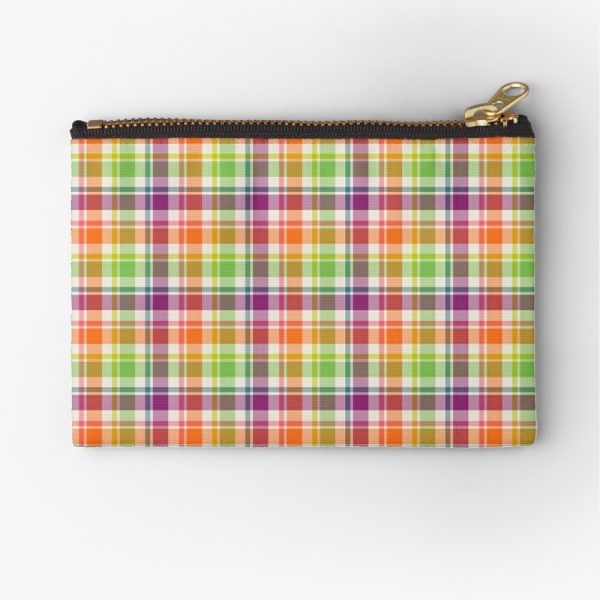 Bright purple, orange, and lime green plaid accessory bag