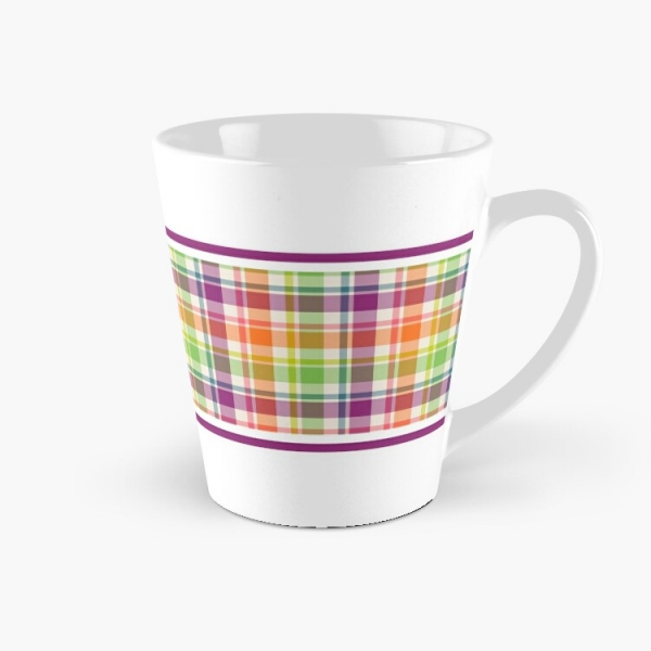 Bright purple, orange, and lime green plaid tall mug