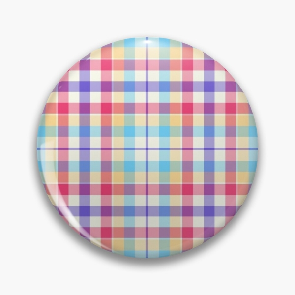 Purple, pink, and blue plaid pinback button