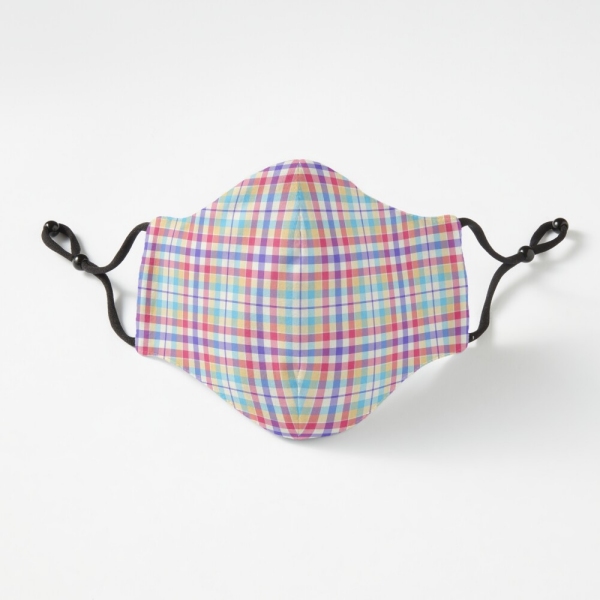 Purple, pink, and blue plaid fitted face mask