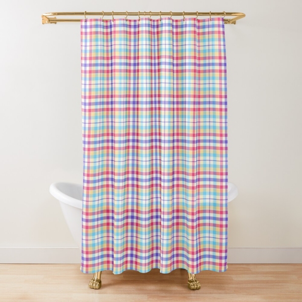 Purple, pink, and blue plaid shower curtain