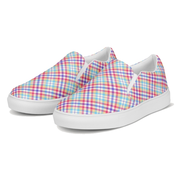 Purple, pink, and blue plaid women's slip-on shoes
