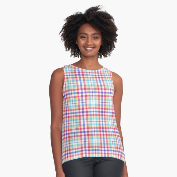 Purple, pink, and blue plaid sleeveless top