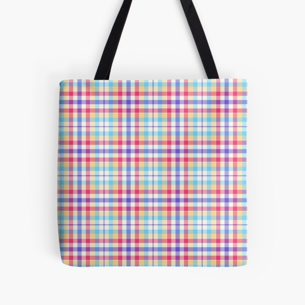 Purple, pink, and blue plaid tote bag