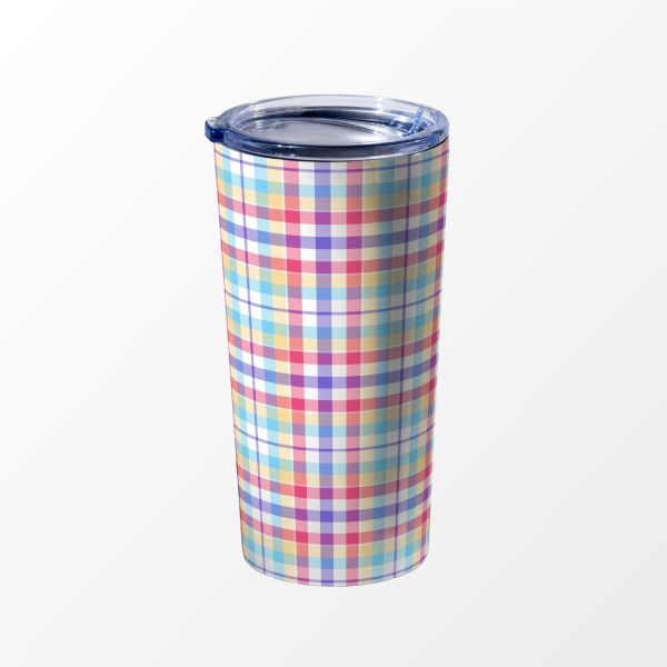 Purple, Pink, and Blue Plaid Travel Mug