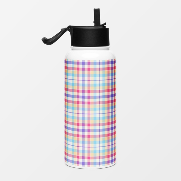 Purple, pink, and blue plaid water jug