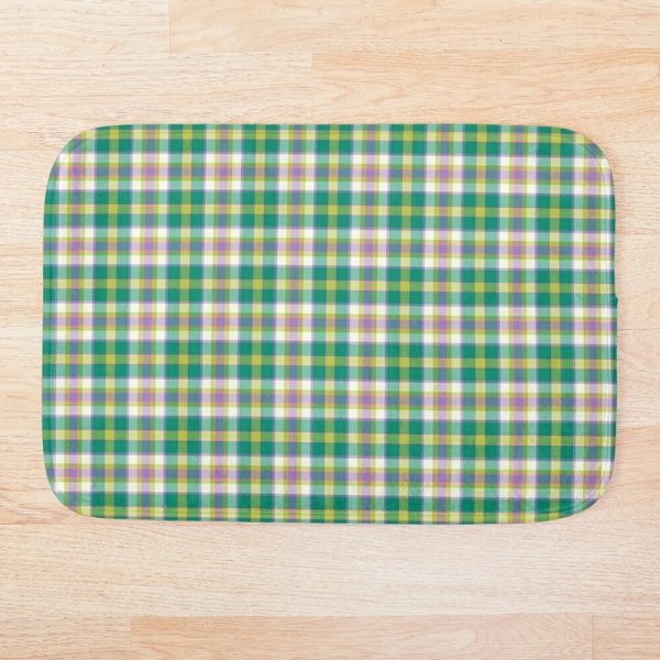 Bright seafoam green and purple plaid floor mat