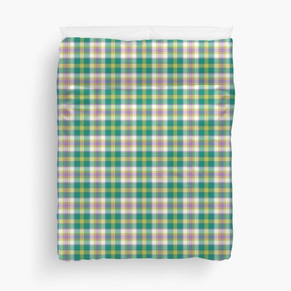 Bright seafoam green and purple plaid duvet cover