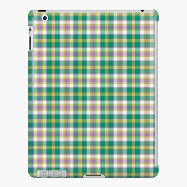 Bright seafoam green and purple plaid iPad case