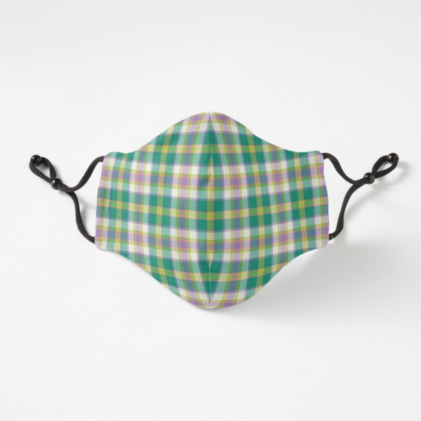 Bright seafoam green and purple plaid fitted face mask