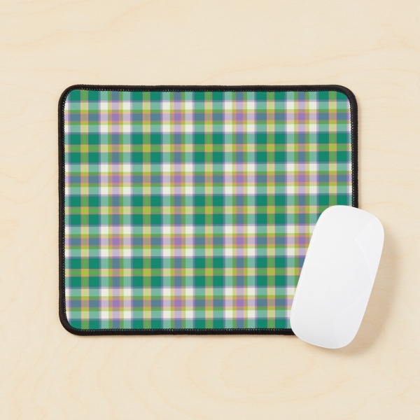 Bright seafoam green and purple plaid mouse pad