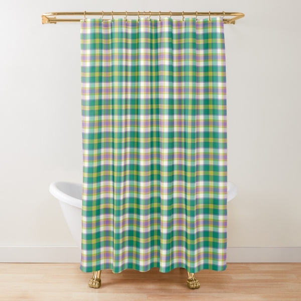 Bright seafoam green and purple plaid shower curtain