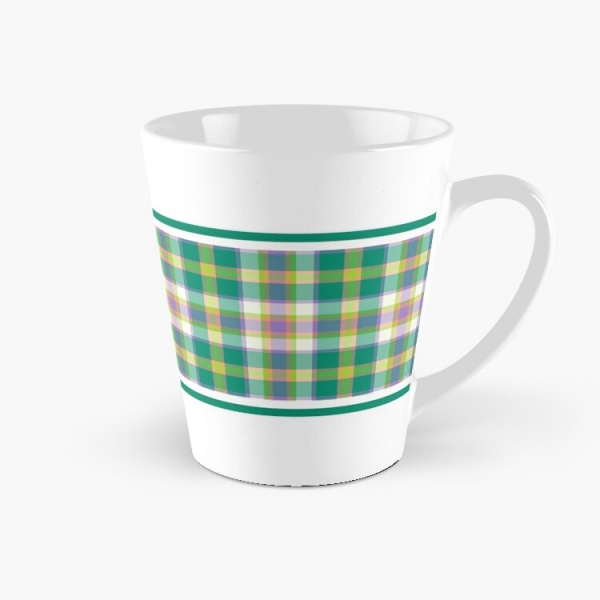 Bright seafoam green and purple plaid tall mug