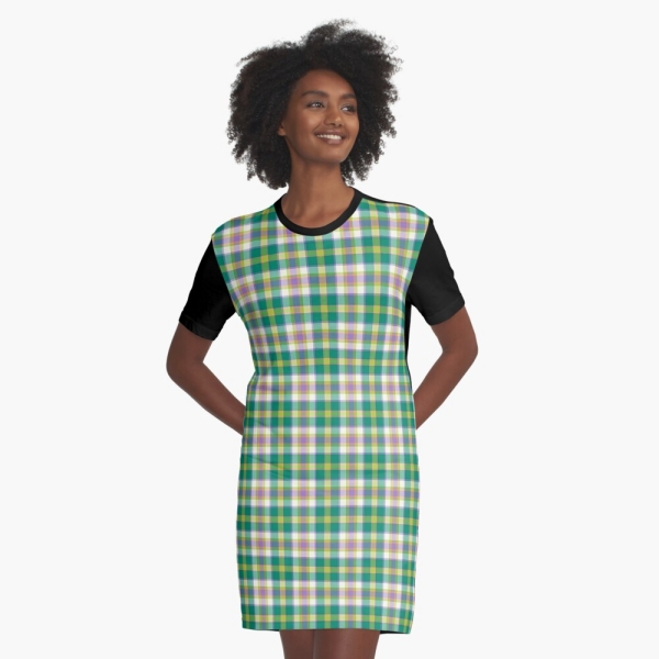 Bright seafoam green and purple plaid tee shirt dress