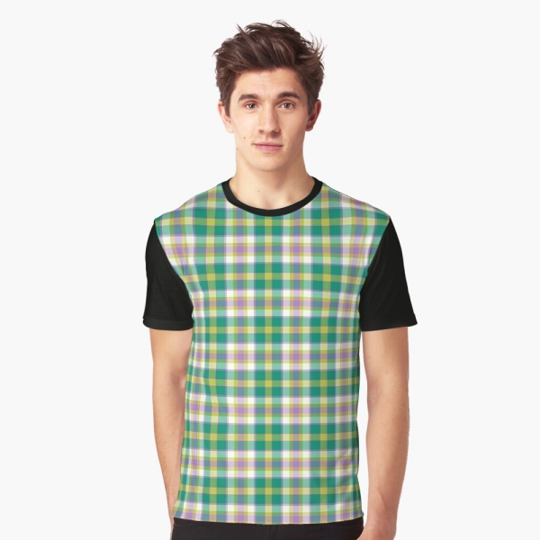 Bright seafoam green and purple plaid tee shirt