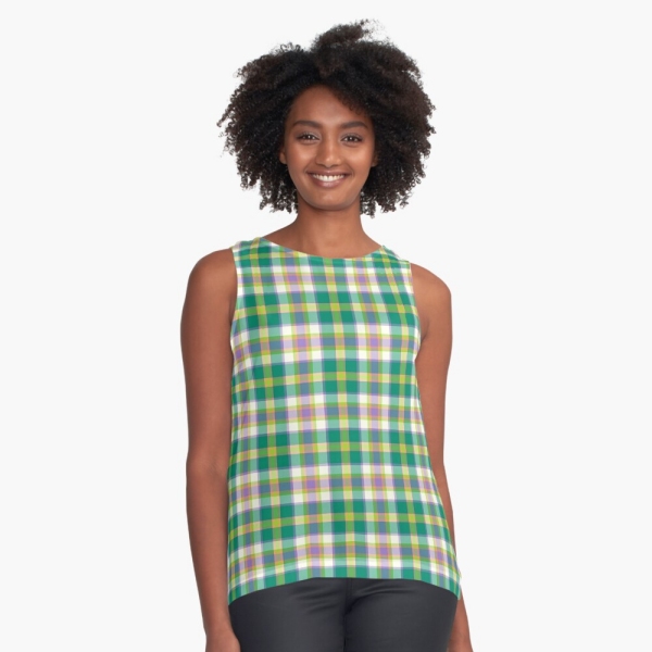 Bright seafoam green and purple plaid sleeveless top