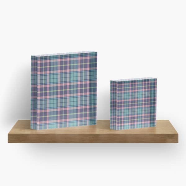 Aqua, pink, and lavender plaid acrylic block