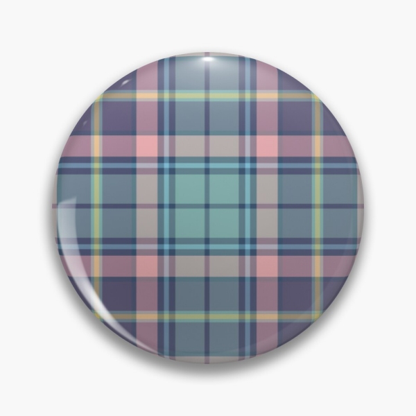 Aqua, pink, and lavender plaid pinback button