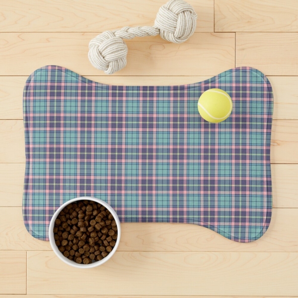 Aqua, pink, and lavender plaid pet mat