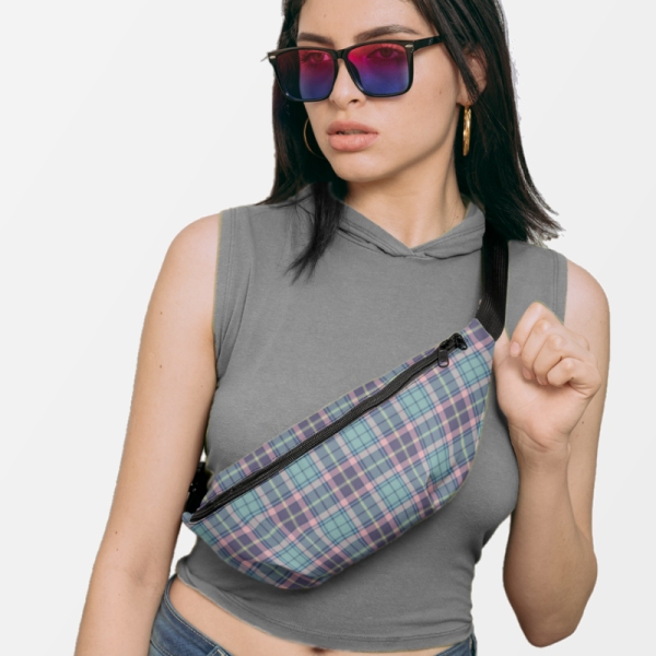 Light Green, Purple, and Pink Plaid Fanny Pack