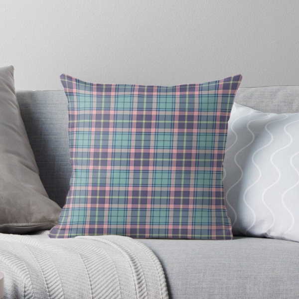 Aqua, pink, and lavender plaid throw pillow