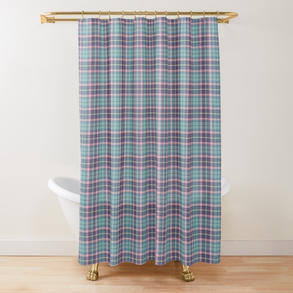 Aqua, pink, and lavender plaid shower curtain