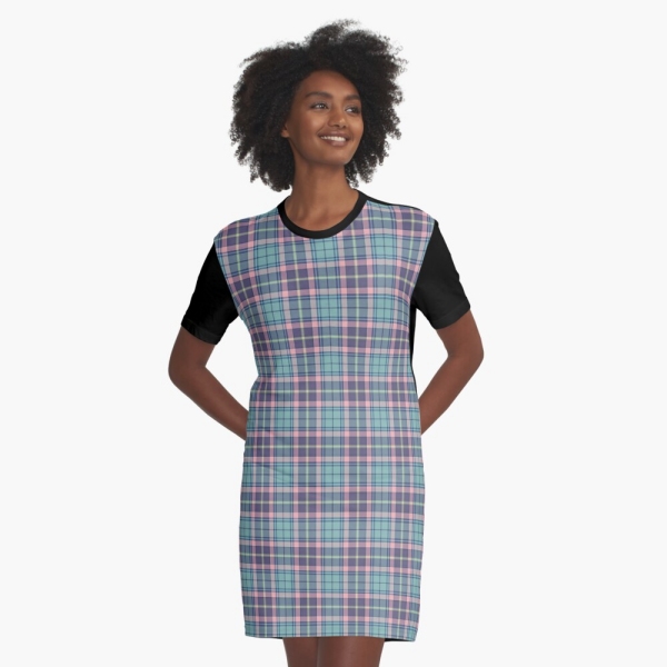 Aqua, pink, and lavender plaid tee shirt dress