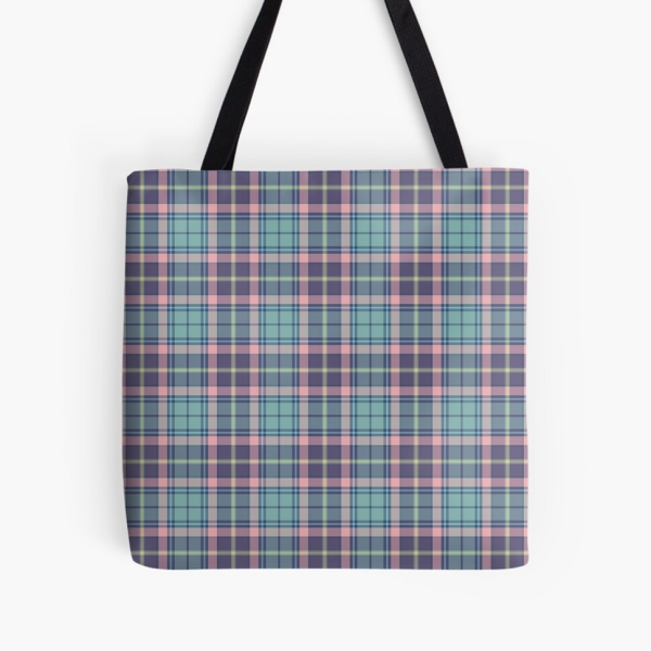 Aqua, pink, and lavender plaid tote bag