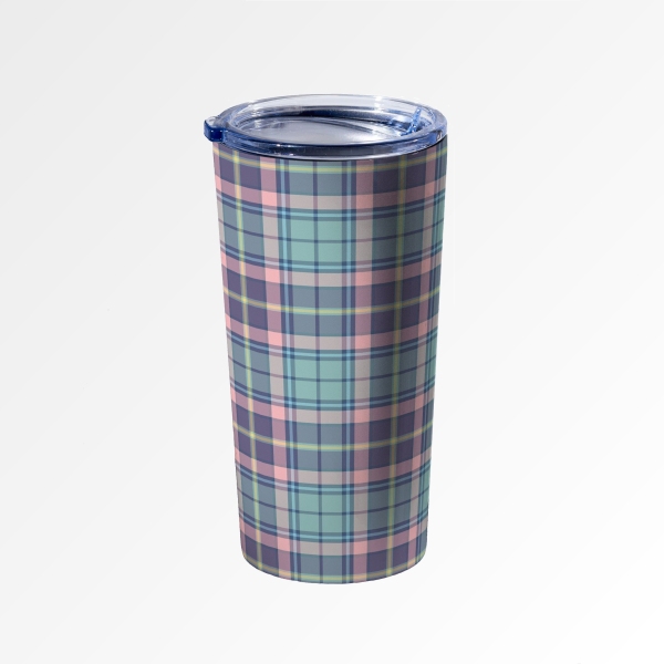 Light Green, Purple, and Pink Plaid Travel Mug