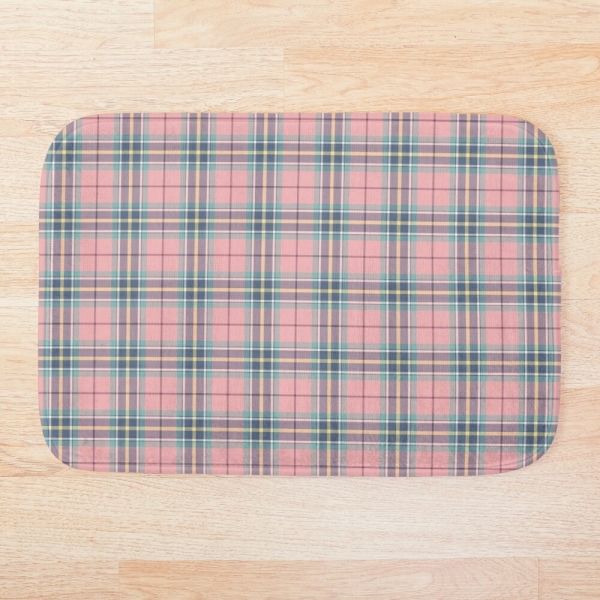 Pink, mint green, and yellow pastel plaid floor mat