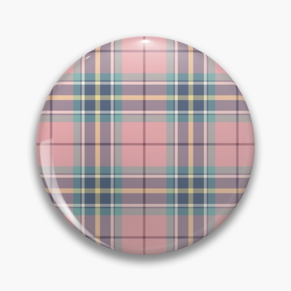 Pink, mint green, and yellow pastel plaid pinback button