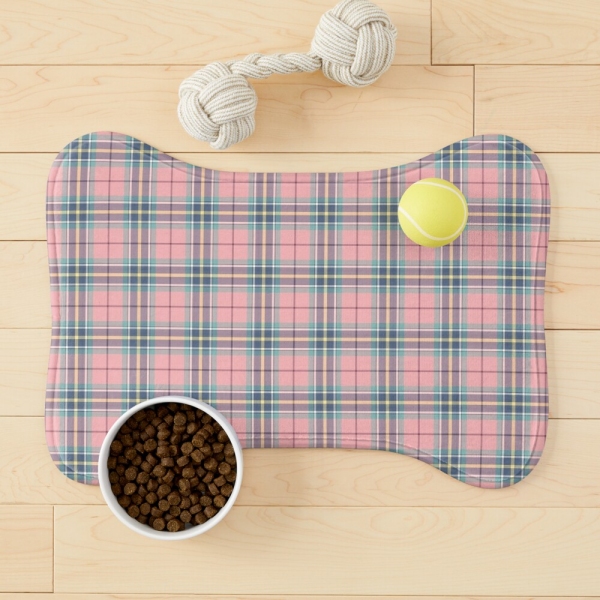 Pink, mint green, and yellow pastel plaid pet mat