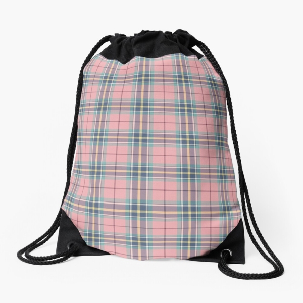 Pink, mint green, and yellow pastel plaid drawstring bag