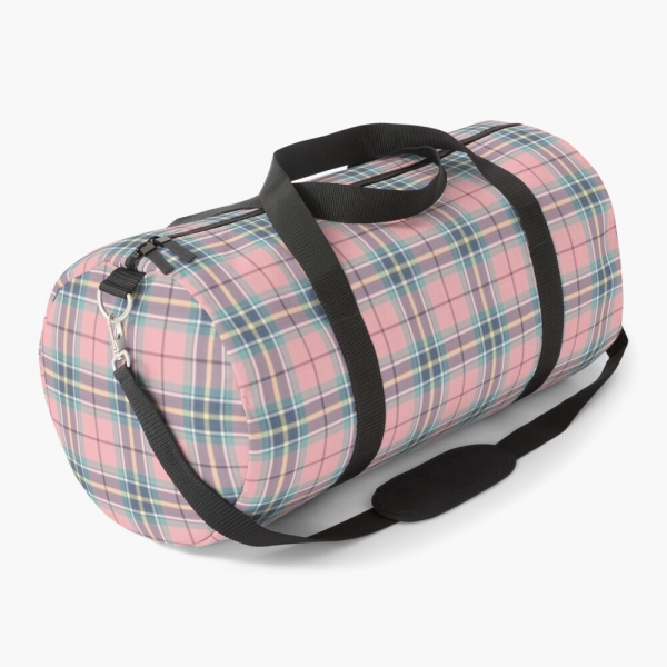 Pink, mint green, and yellow pastel plaid duffle bag