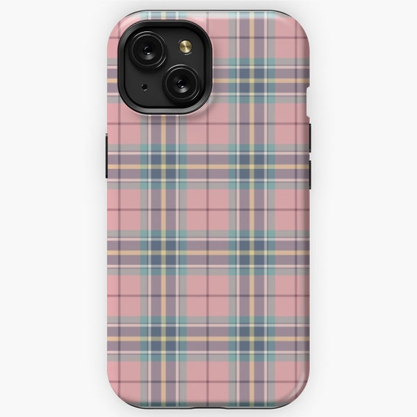 Pink, mint green, and yellow pastel plaid iPhone case