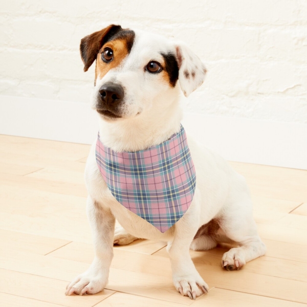 Pink, mint green, and yellow pastel plaid pet bandana