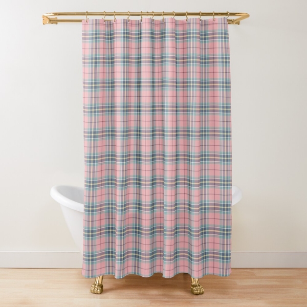 Pink, mint green, and yellow pastel plaid shower curtain