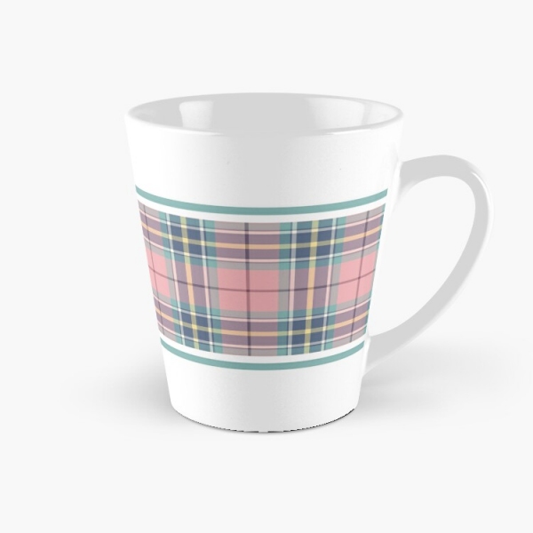 Pink, mint green, and yellow pastel plaid tall mug