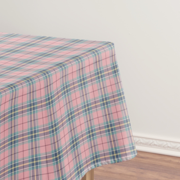 Pink, mint green, and yellow pastel plaid tablecloth