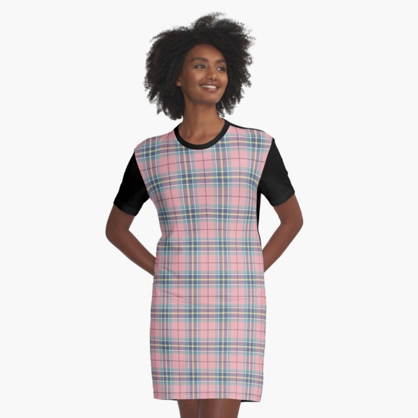 Pink, mint green, and yellow pastel plaid tee shirt dress