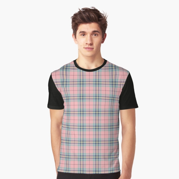 Pink, mint green, and yellow pastel plaid tee shirt