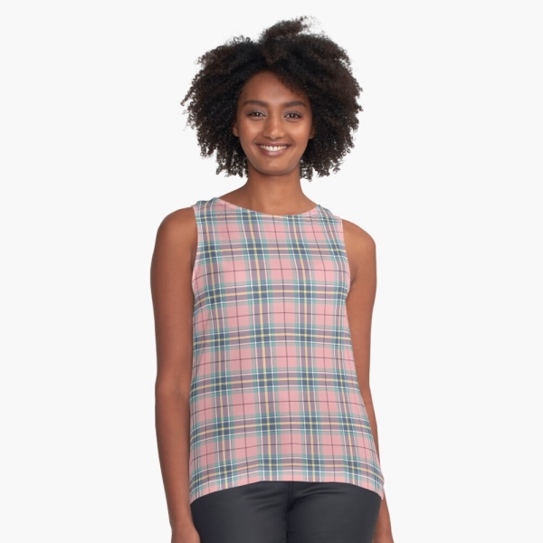 Pink, mint green, and yellow pastel plaid sleeveless top