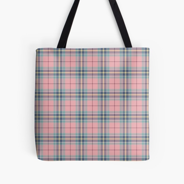 Pink, mint green, and yellow pastel plaid tote bag