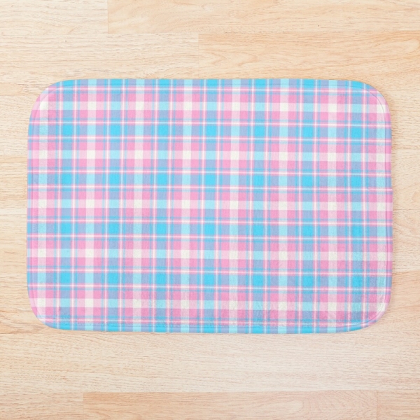 Baby blue, pink, and white plaid floor mat