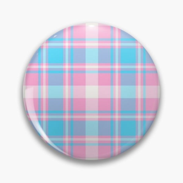 Baby blue, pink, and white plaid pinback button